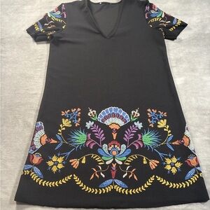 Unbranded Black Dress with Colorful Embroidery Womens Medium